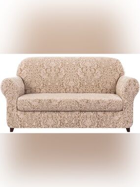 Subrtex 2 piece Loveseat Sofa Cover - Jacquard Oatmeal Stretch Slipcover New box